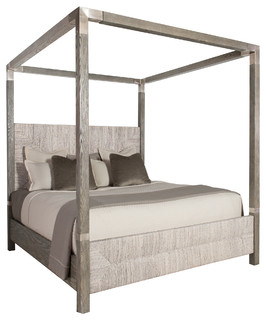 Clarcia Coastal Rustic Gray Abaca Nickel Canopy Bed King Beach Clarcia Coastal Rustic Gray Abaca Nickel Canopy Bed King Beach Style Beds By Kathy Kuo Home