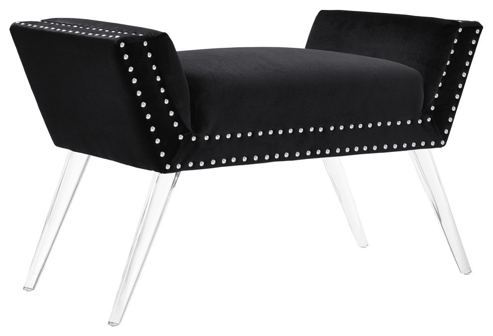 Vanity Acrylic Leg Bench in Black and Clear Contemporary Vanity