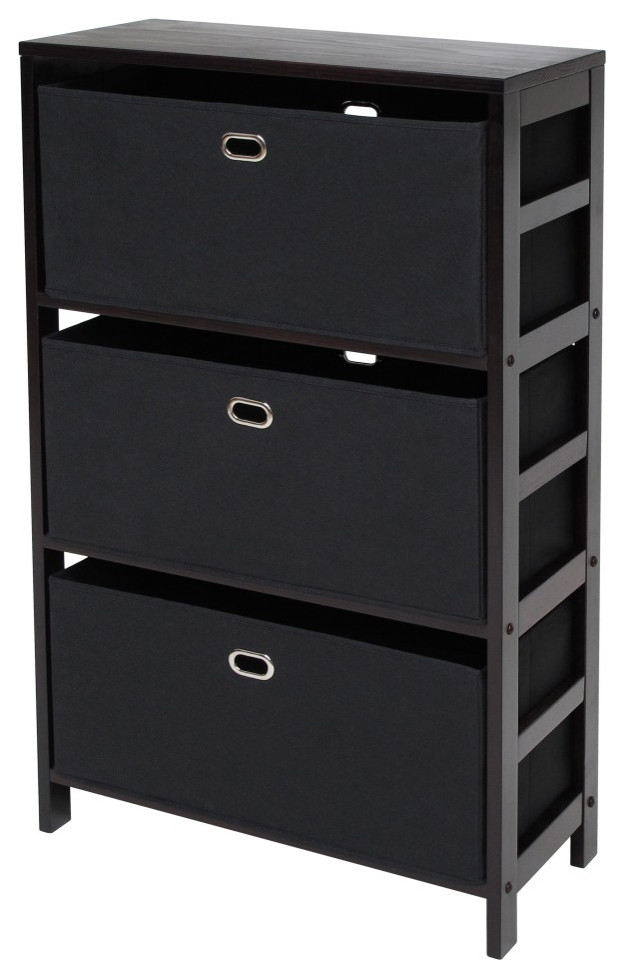 Torino 4-Piece Set Set Storage Shelf, Black Fabric Baskets