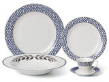 Royalty Porcelain 20-pc Dinner Set for 4, 24K Gold, Bone China (Floral Blue)
