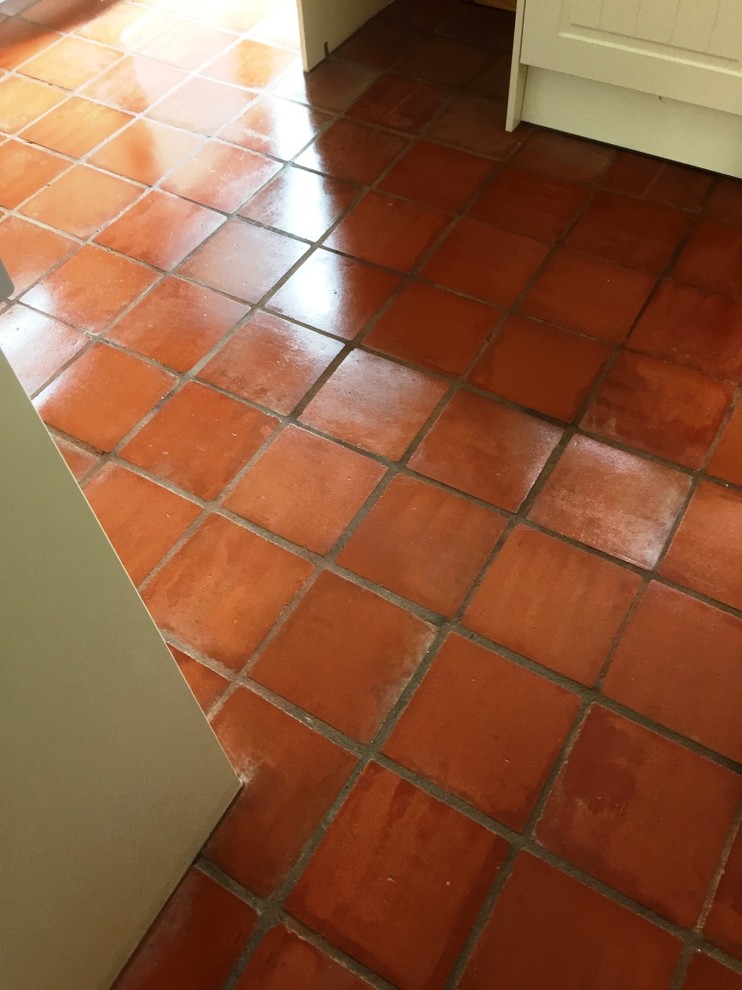 Unsealed Terracotta Kitchen Tiles Treated for Grout Haze in Malvern