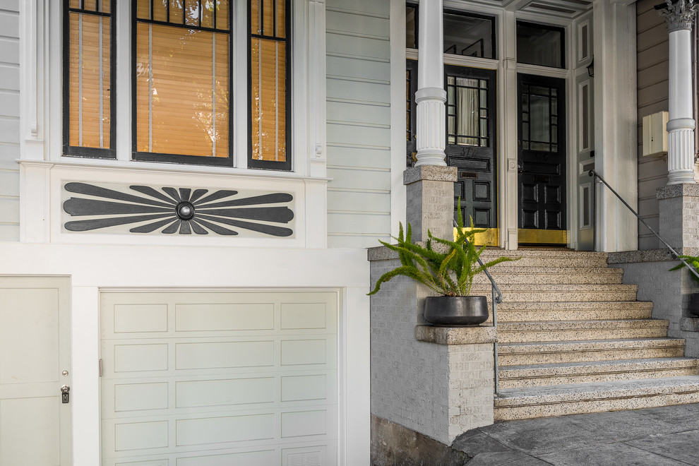 Design ideas for a traditional exterior in San Francisco with wood siding.