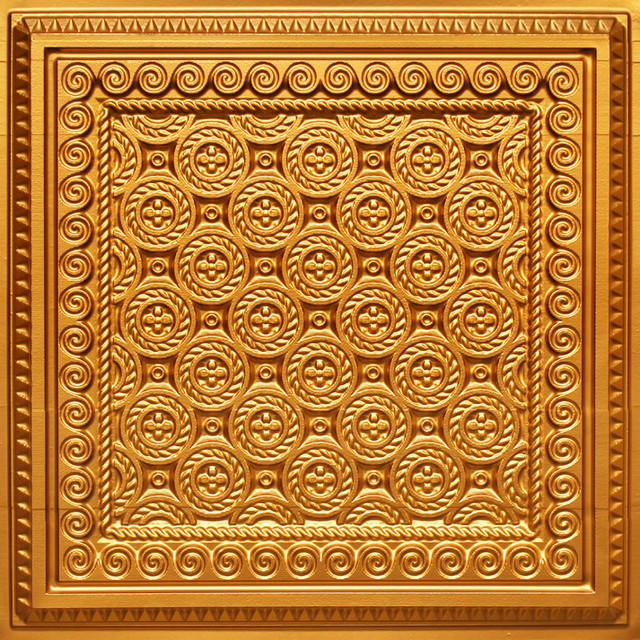 24"x24" D243 PVC Faux Tin Ceiling Tiles, Set of 6, Gold