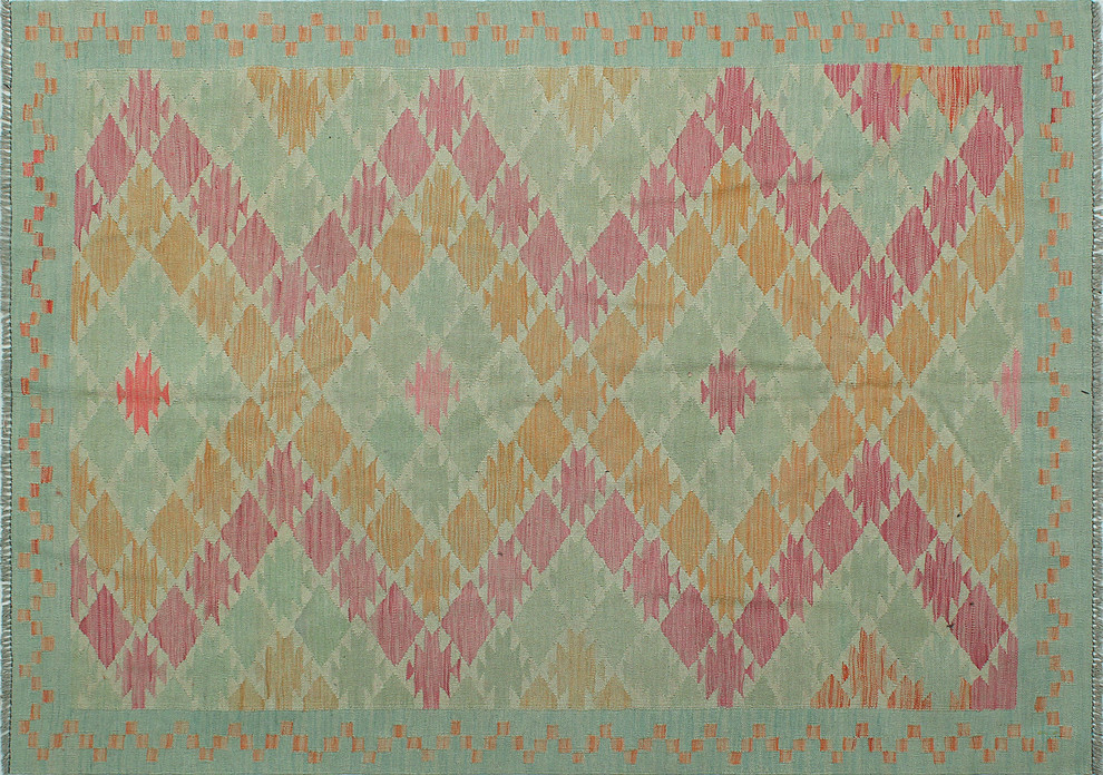 Winchester Kilim Firuz Ivory Rug, 4'7x6'4 Southwestern Area Rugs