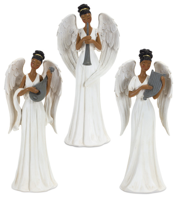 Angel With Instrument, 3-Piece Set - Traditional - Holiday Accents And ...