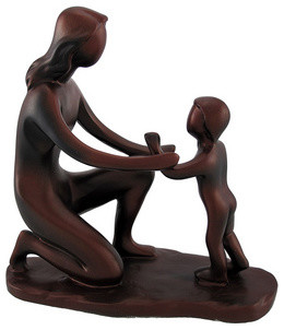 Mother Helps Son with First Steps Abstract Bronzed Finish Statue
