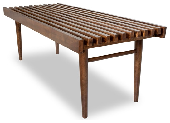 Pemberly Row Mid-Century Rectangular Solid Wood Bench in Walnut ...