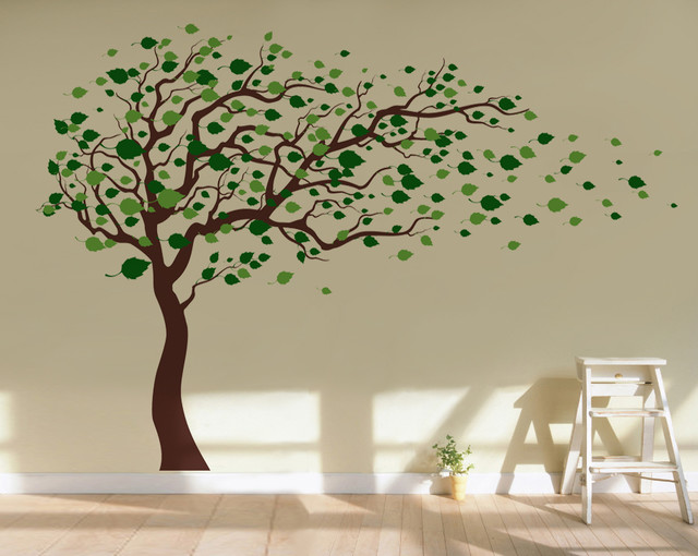  Tree  Blowing In The Wind Wall  Decal  Lime Green Leaf 