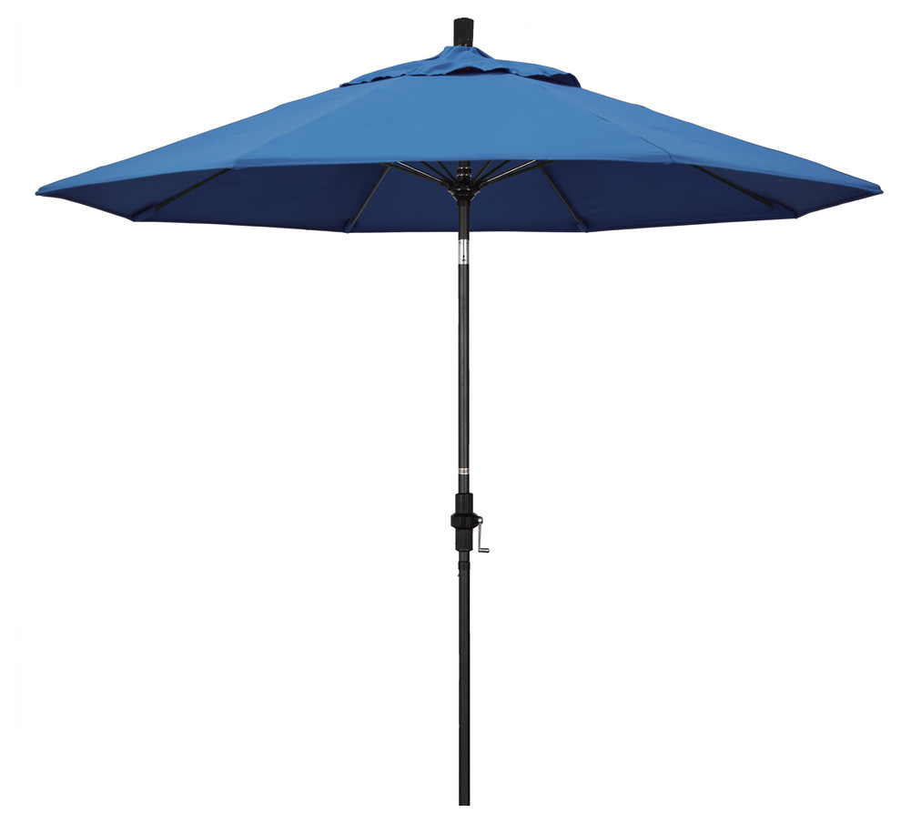 9' Matted Black Collar Tilt Lift Fiberglass Rib Aluminum Umbrella, Pacifica, Capri