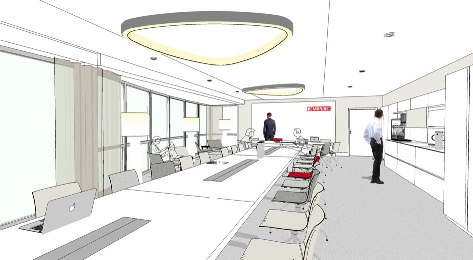 Remondis Konferenzraum Office Büro Planung Umplanung Modernisierung Interior Design NRW Krefeld Köln Architektur Innenarchitektur Gestaltung 3D Akustik Beleuchtung Großraumbüro Besprechung