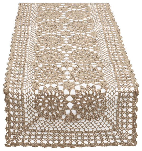 Handmade Crochet Lace Cotton Rectangular Table Runner - Contemporary