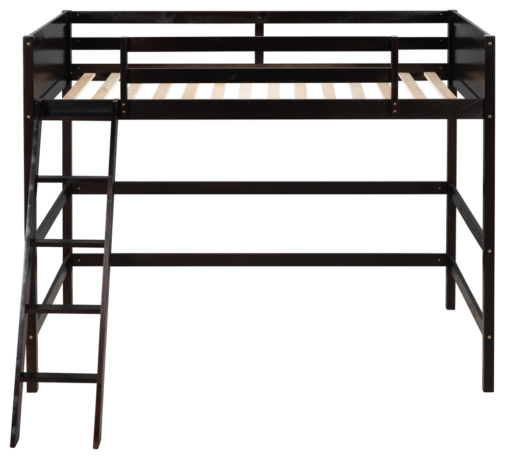 Gewnee Solid Wood Twin Size Loft Bed with Ladder in Espresso Modern