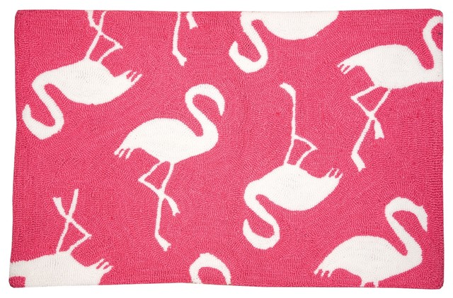 Beachy White Flamingos on Bright Pink Accent Throw Rug 34 X 22 Inches