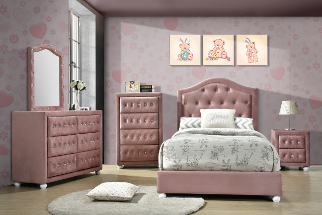 Reggie Full Bed, Pink Fabric