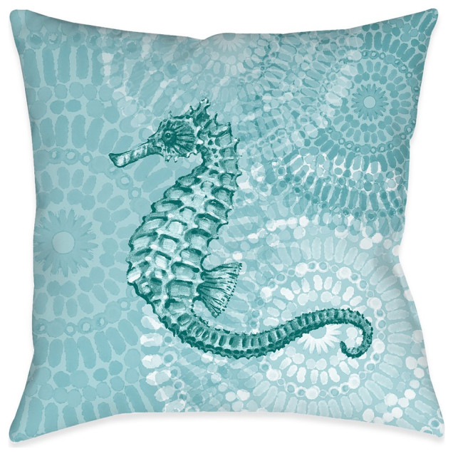 Sea Life Medallion Seahorse Outdoor Decorative Pillow, 18