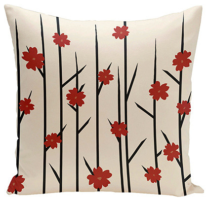 Floral Branches Red 20-Inch Cotton Decorative Pillow