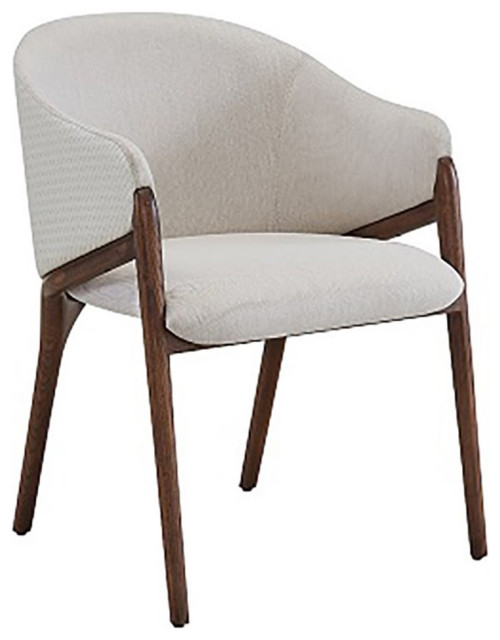 Modrest Lunde Fabric & Vegan Leather Dining Arm Chair in Walnut/Cream