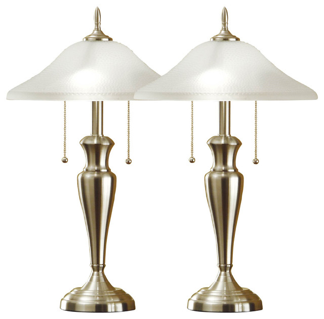 24" Brushed Steel Table Lamps With High Quality Hammered Glass Shades