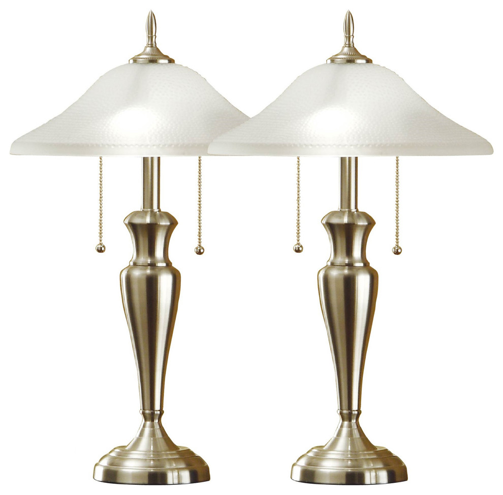 24" Brushed Steel Table Lamps With High Quality Hammered Glass Shades, Set of 2 Contemporary