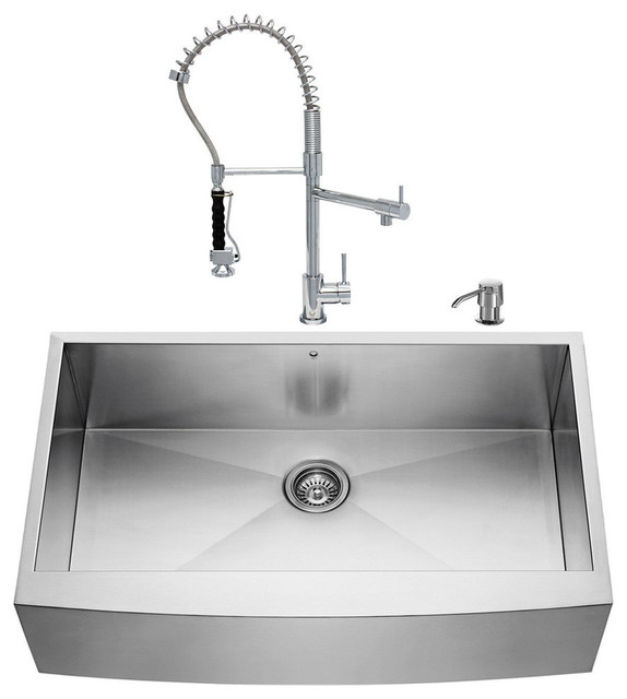 VIGO 33" Stainless Steel Farmhouse Kitchen Sink and Zurich Chrome