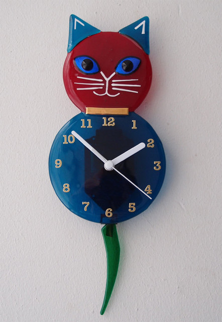 Cat Clock with Pendulum Tail by Admiral Glass