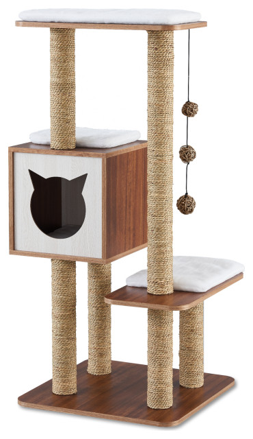 Elegant Wooden Modern Cat Tree Cat Condo Multi-Level Towers Cat ...