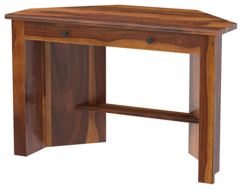 Lathrop Solid Wood Contemporary Corner Computer Desk w Keyboard Tray