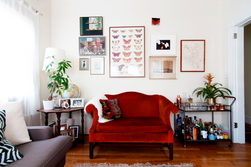 This is an example of an eclectic living room in Boston.