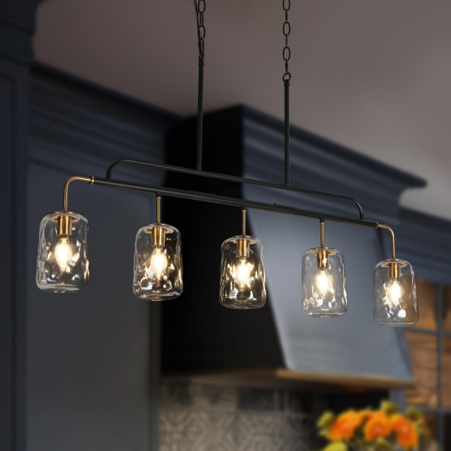 LNC Modern Contemporary 5-Light Black Gold Kitchen Island Light ...