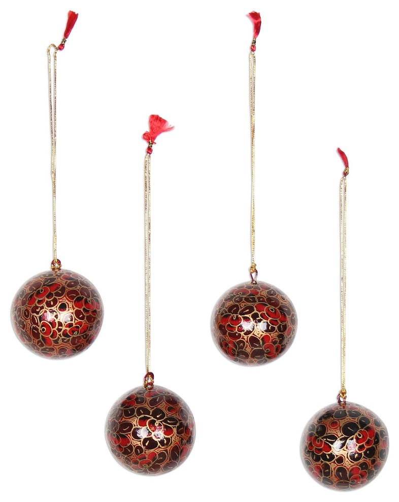 Handmade Bauble Blossoms Papier mache ornaments (set of 4) India