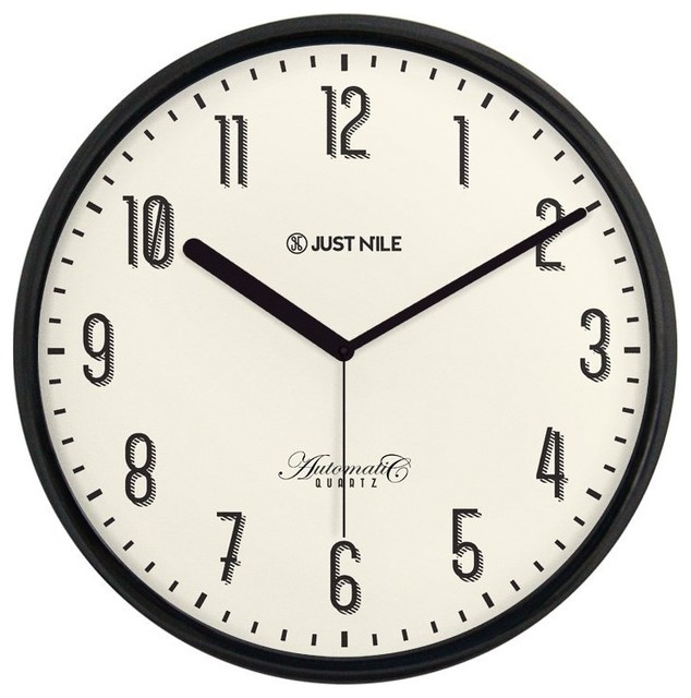 JustNile Silent Classic Wall Clock - Yellow 13" Black Frame/Black Hands