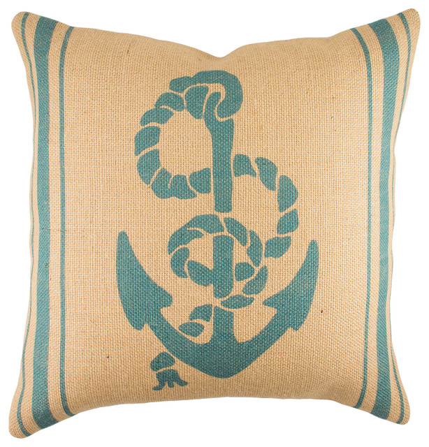Anchor With Rope Striped Burlap Pillow, Blue