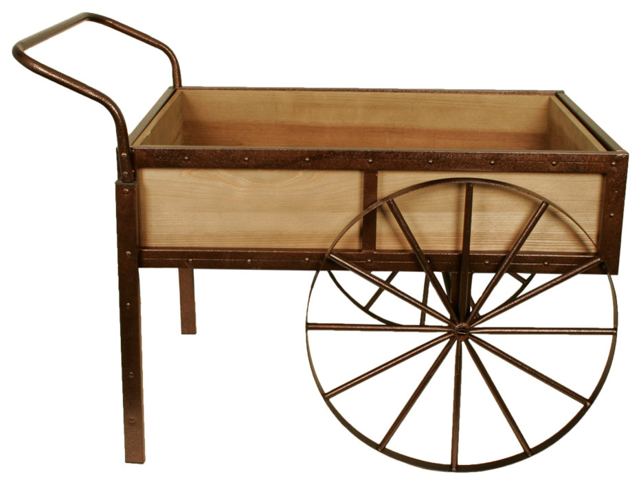 Weathered Pine Wheelbarrow Display Cart Industrial Plant Stands And