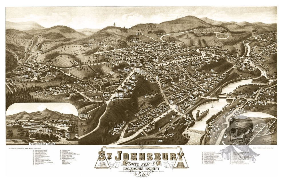 Historic St. Johnsbury, VT Map 1884, Vintage Vermont Art Print Decor