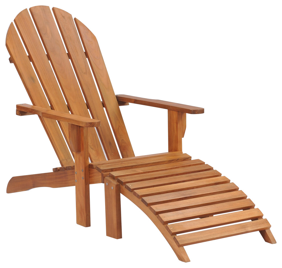 Teak Wood Adirondack Outdoor Patio Chair With Footstool