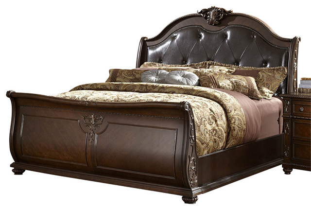 Homelegance Hillcrest Manor Leather Sleigh Bed, Rich Cherry, Queen