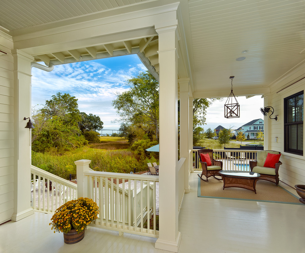 Design ideas for a traditional verandah in Charleston with decking and a roof extension.