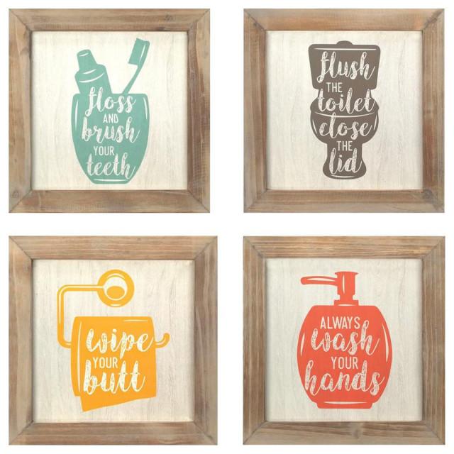 Stratton Home Décor Set of 4 Floss, Flush, Wipe, Wash Wall Art