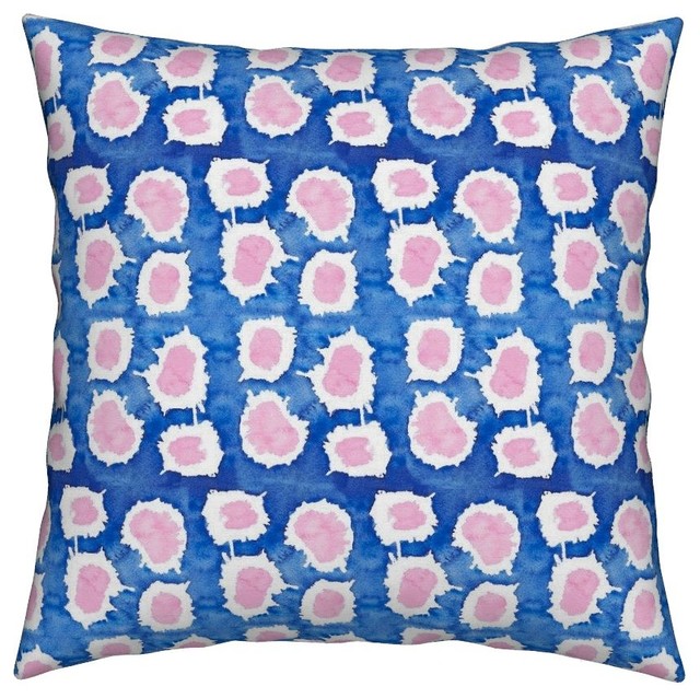 Shibori Blue Pink Polka Dots Dots Geometric Throw Pillow