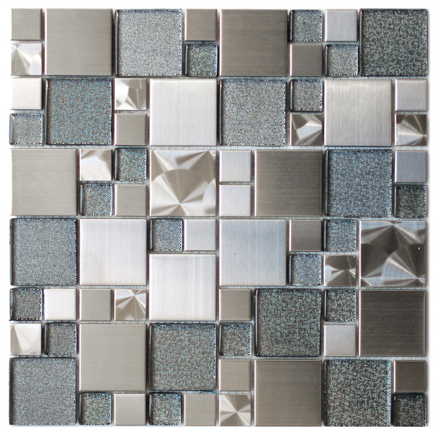 Kitchen Tiles Samples modern cobble stainless steel with silver glass tile Kitchen Tiles Samples modern cobble stainless steel with silver glass tile