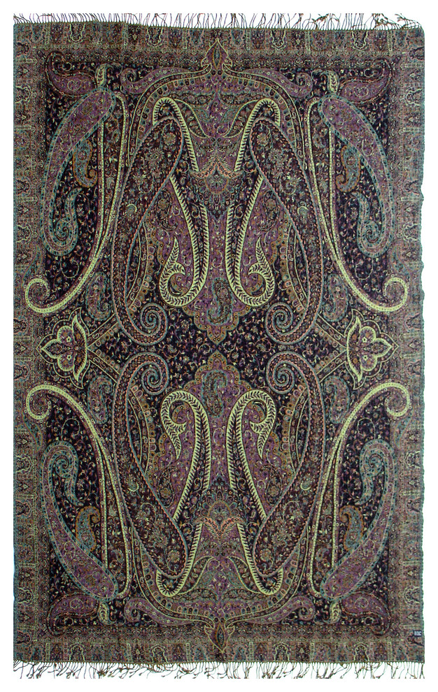 Neo Paisley Boiled Wool Throw, Green, Purple, Black Traditional