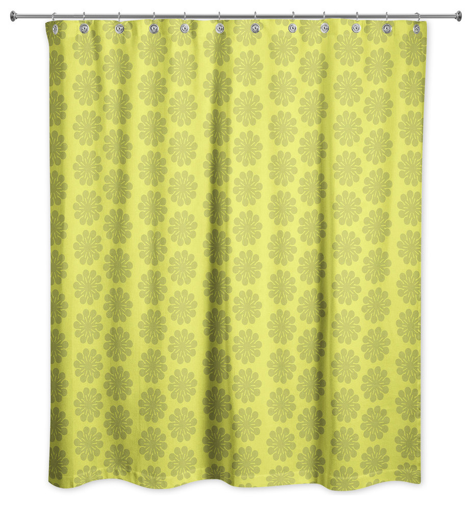 Green Floral Pattern Shower Curtain Contemporary Shower Curtains