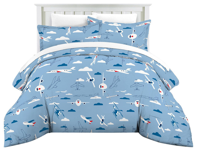Airplanes Bedding Printed Comforter Set, Lullaby Bedding Unicorn Cotton Percale Duvet Cover Set
