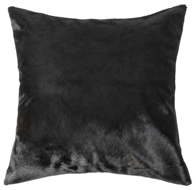 Natural Torino Cowhide Pillow 18"x18", Black