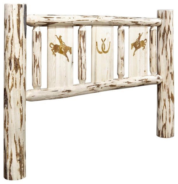 Montana Woodworks Wood Queen Headboard with Engraved Bronc Design in Natural