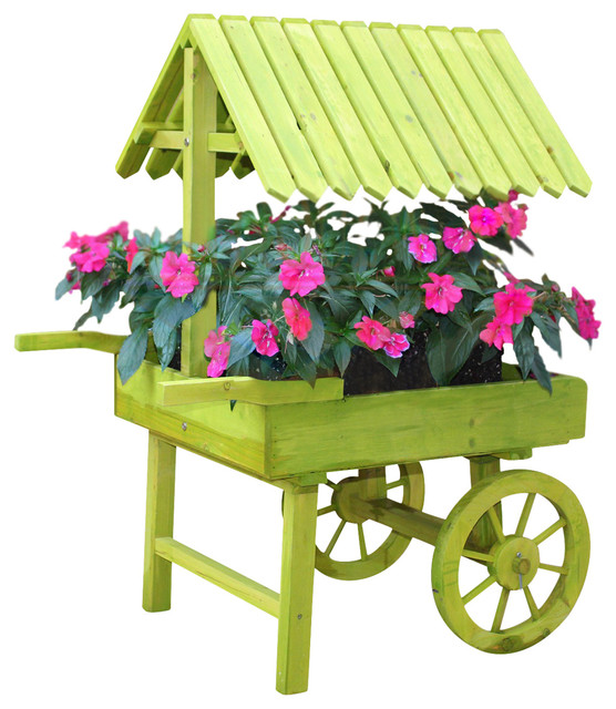 Green Wooden Vendor Cart Planter Outdoor Pots And Planters by