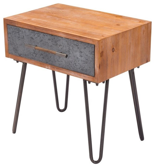 Country Farm Accent Side End Table Console Antique Galvanized Steel Wood