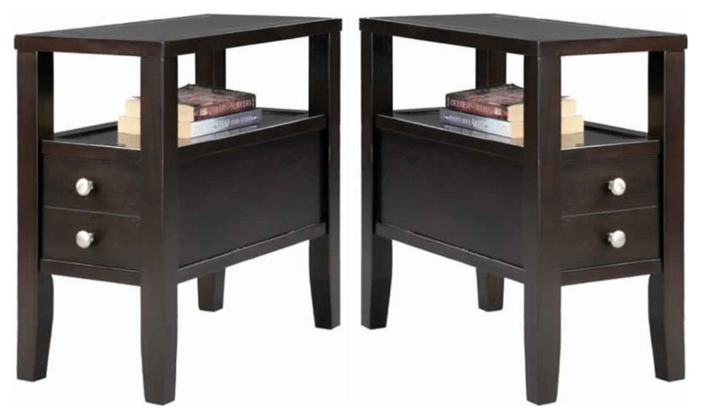 Home Square 12" Modern Wood End Table with 2 Drawers in Dark Brown