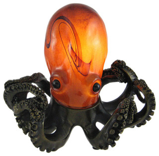 Swirled Amber Glass Octopus Accent Lamp Bronzed Base 