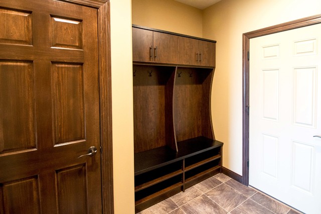 Mud Room Bench Cabinets And Storage Featuring Cherry